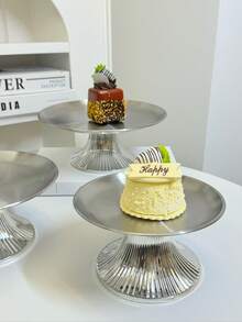 1pc Stainless Steel Cake Stand With Elegant Base, Dessert Display Plate, Multi-Function Fruit Tray, Suitable For Dining Table Decor, Household And Kitchen Serving Dish, Ramadan Use - Silver - View 4