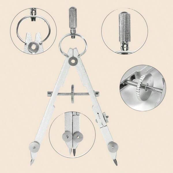 1pc Metal Compass Multi-Functional Measurement And Drawing Set, A Geometric Drawing Tool, Is Used For Drawing Circles Or Arcs And Measuring Lengths. It Is A Must-Have Student Product For The Back-To-School Season