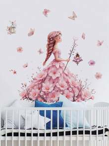 1 件粉色花裙公主蝴蝶墙贴，适合女婴，仙女墙贴，彩色蝴蝶墙饰，适合公主卧室、育儿室、游戏室装饰家居装饰 - 粉色 - 查看 2