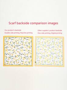 1pc Lemon Printed Bandana Silk Scarf For Decoration, Gift Wrapping, Headband - Multicolor - View 2