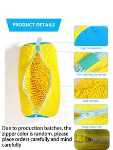 洗衣机专用鞋袋 - 黄色鞋面配蓝色拉链，柔软绒面内衬，是保护各种鞋履的理想之选。也适用于运动鞋和休闲鞋。此外，它还可以用作洗衣袋、假日旅行必备品、旅行包、旅行配件、毕业礼物、旅行收纳袋、抽绳鞋袋、鞋套、便携式防尘袋，男女通用，是邮轮旅行和度假的完美之选。