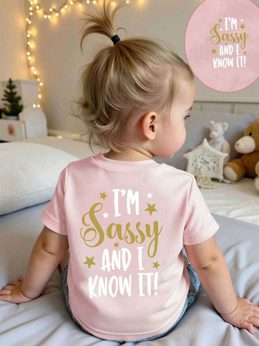 女宝宝时尚高端英文字母印花圆领短袖可爱女孩T恤