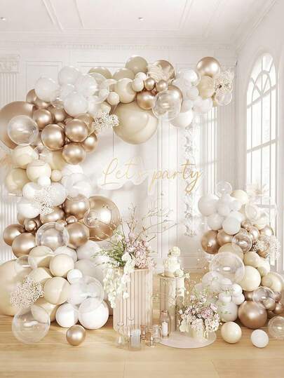 White Sand Metallic Champagne Gold Balloon Garland Arch Kit , 147PCS White Nude Clear Latex Balloons For Birthday Wedding Babyshower Bridal Shower Engagement Anniversary Decorations