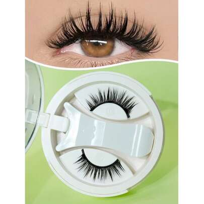 1对/套CC卷翘磁性假睫毛套装，含专业睫毛夹，可重复使用，无需胶水，懒人必备，自然卡通睫毛夹混合设计，3D浓密假睫毛条，提升眼部轮廓，适合日常佩戴、工作、学习、旅行、派对等场合，是送给女性的理想礼物，也是圣诞节送给女性的绝佳选择。