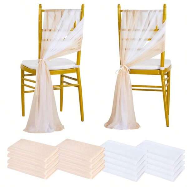 6/12 pièces Écharpes de chaise en organza, décorations d'allée de mariage en tissu de polyester transparent, 20*275cm/7,8*108 pouces, rideaux voile transparent résistant aux froissements pour la Saint-Valentin, l'église, les anniversaires, les hôtels, les banquets, les événements ruraux, les restaurants, les baby-showers