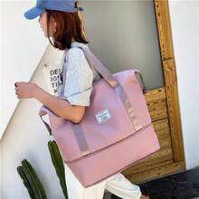 Large Capacity Folding Travel Duffel Bag, Tote Sports Gym Bag, Shoulder Overnight Weekender Bag For Women & Men, Hospital Bag, Expandable Duffel Bag With Trolley Sleeve/Wet Pocket - 粉色 - 查看 4