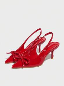 女士优雅蝴蝶结尖头细高跟鞋，红色蝴蝶结装饰高跟鞋，时尚优雅，适合日常穿着、派对、约会、春秋季节，Kiiten 高跟鞋 - 紅色 - 查看 6