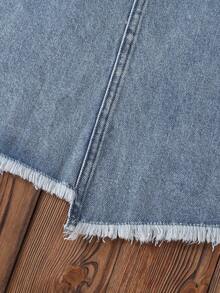 1pc Girls' Fashionable Vintage Distressed Denim Mini Skirt, Versatile For Autumn/Winter - Medium Wash - View 7