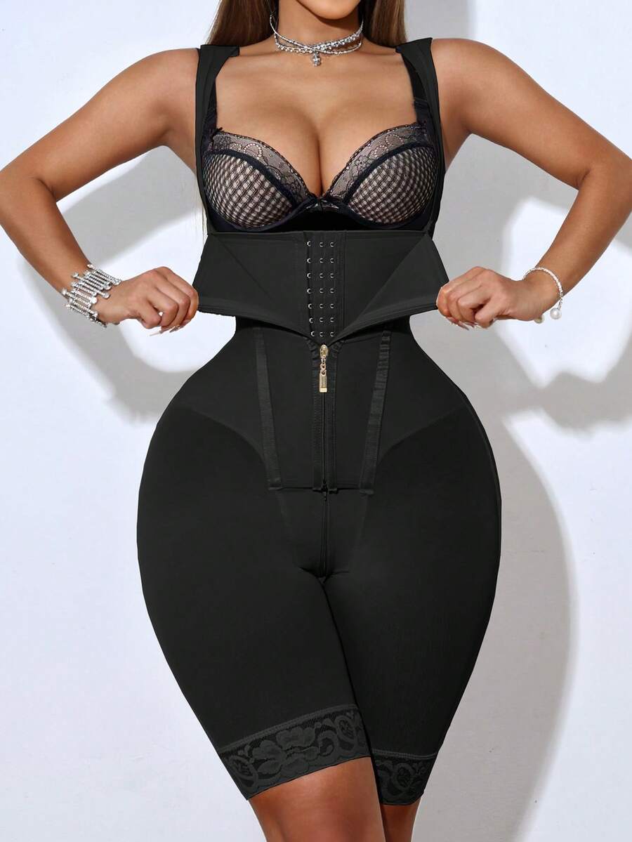 1pc High Compression Body Shaper Shapewear Romper For Women Tummy Control Post Surgery Full Body Shaper Butt Lifter With Open Crotch - Black - View 1