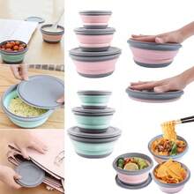 Set de 3 piezas - Tazones plegables de silicona con tapas - Recipiente de almacenamiento de alimentos expandible - Caja de almuerzo, tazón de ensalada, caja bento de alta calidad para viajes, campamento, oficina