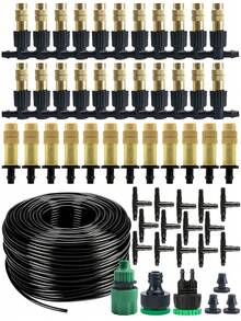 10M/20M/30M Multi-Functional Outdoor Misting System, Garden Cooling And Irrigation Kit With Brass Mist Nozzles And 1/4" Tubing, Suitable For Yard, Garden And Greenhouse Irrigation - Multicolor - View 2