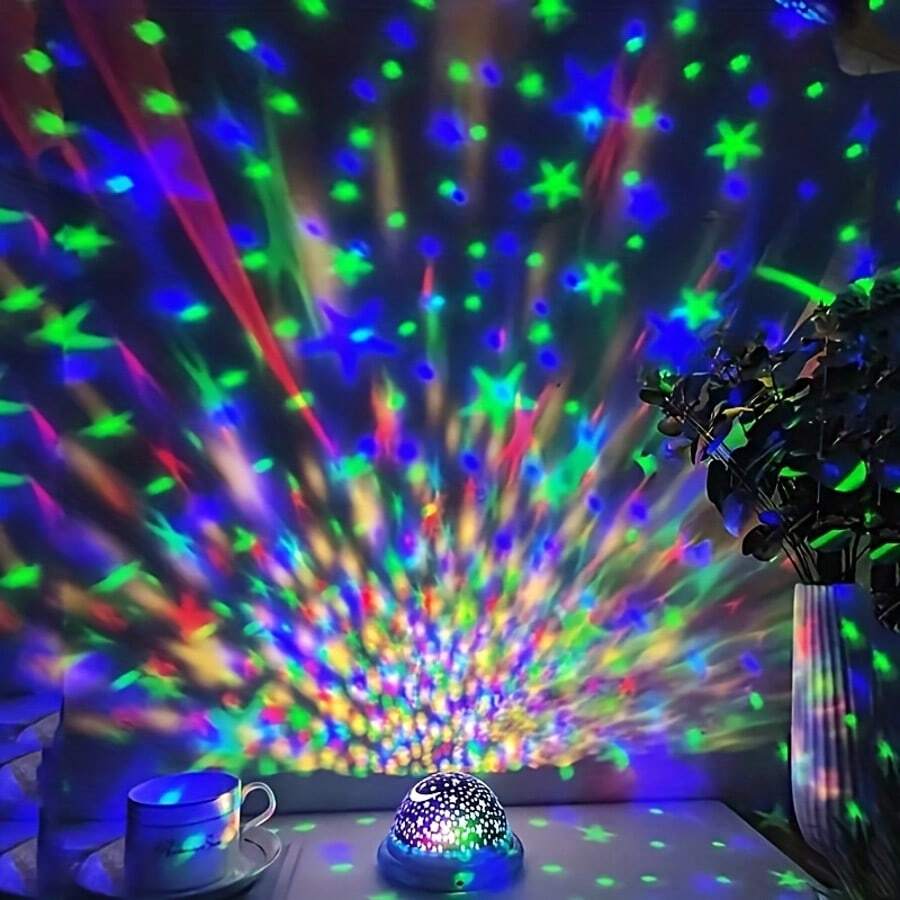 1pc Creative Romantic Atmosphere Star & Moon Projection Light, Battery Operated, Portable Power Bank, Suitable For Children's Day, Party, Halloween, Family Gathering Decoration - Star and Moon Projector Lamp - View 1