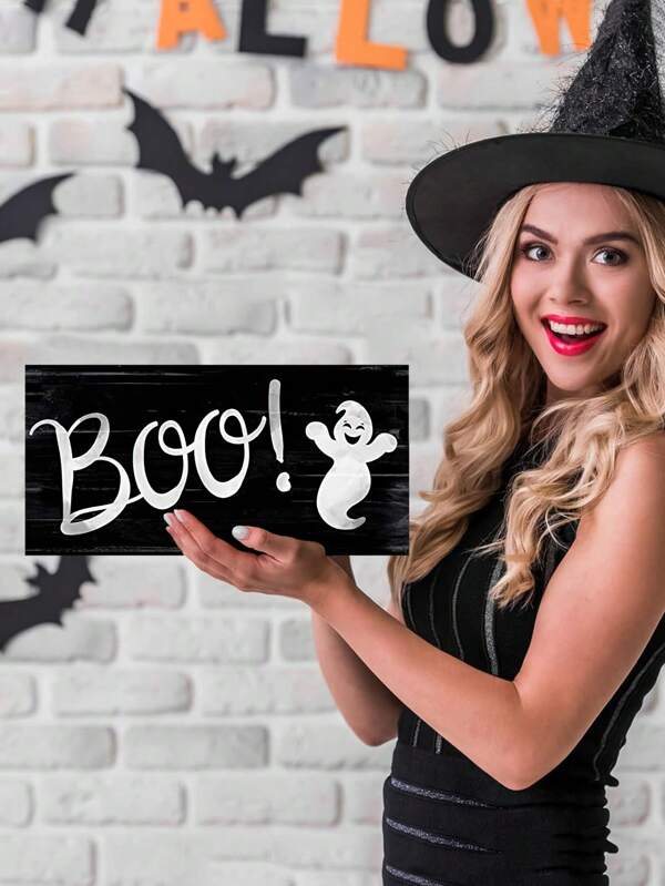 1Pc/220Pcs 4*8in/6*12in Halloween Wooden Hanging Wall Sign, BOO!Ghost Wood Home Wall Decor Sign For Home Halloween Party Ornaments Farmhouse Yall Home Front Porch Living Room Bedroom Holiday Party Door Decoration