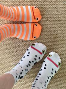 1 Paar unisex bunte gestreifte Socken mit Aal- und Tiermuster in Wadenlänge, vielseitige Spaßsocken für alle Jahreszeiten