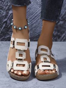 女士软底厚底铆钉镂空拖鞋，格子闪光优雅，适合派对、学校、运动、海滩、波西米亚风、休闲、可爱、婚礼、性感夜总会、户外派对、办公室、婚礼、假日、夏季 - 米色 - 查看 5