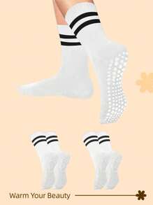 3 Pairs Women's Yoga Socks With Anti-Slip Grip, Suitable For All Seasons, Women's Non-Slip Long Socks With Grip, Appropriate For Ballet, Dance And Exercise, For Gym