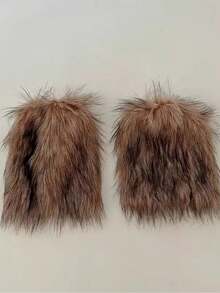 1 par de calentadores de piernas estilo vaquero occidental para mujer, calentadores de piernas mullidos y retro color marrón para chicas, versátiles y adecuados para uso diario, Y2K, cálidos y acogedores - Multicolor - Ver 5