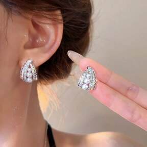 1 par de pendientes de aro con múltiples capas de encaje estilo vintage francés, accesorios de joyería de moda para mujeres, versátil para uso diario con cuentas de perla falsas