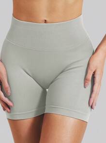 Y2K Style Dopamine Shorts With Perfect Fit, Made Of Super Stretchy Fabric To Sculpt Curves And Lift Buttocks. 90% Premium Nylon, 10% Elastane. Fashionable And Versatile, Suitable For Daily Wear, Sports, Fitness And Yoga. - Light Grey - View 2
