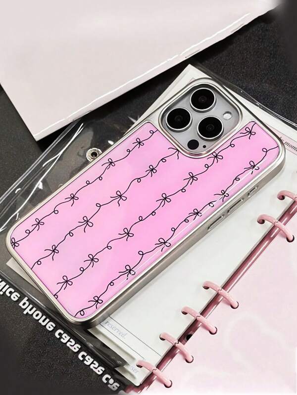 1pc Pink Striped Bow Electroplated Frosted Phone Case, Epoxy Resin Decorative Pattern Hard PC Shell Anti-Drop, Gift For Girlfriend, Compatible With Iphone 16 Pro Max/14/13/15 Plus/16, Galaxy S25 Ultra/S25+/S25e/S24 FE/S24 PLUS, Mate 70 Pro/60 Pro, PURA 70 Pro/PURA 70 Ultra, 14 Ultra/15 Pro