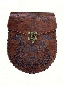 1 Stück Wikinger-Stil mittelalterlicher Leder-Münzbeutel Gürteltasche, geprägter Ritter Vintage Europäischer Stil