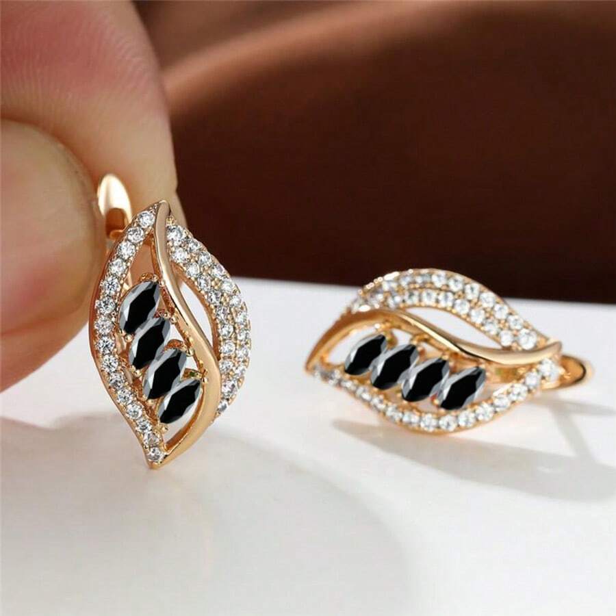 1 par de pendientes elegantes con forma de hoja y 4 diamantes de colores para damas, regalo de lujo para la novia