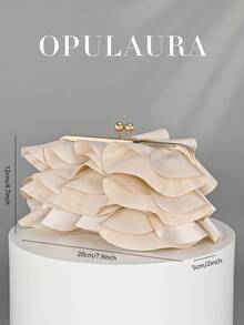 OpulAura 女士优雅迷人花瓣派对手拿包，荷叶边设计晚装包，适合婚礼/度假/正式派对/舞会，配有链条，花瓣形状随机发货 - 杏色 - 查看 6