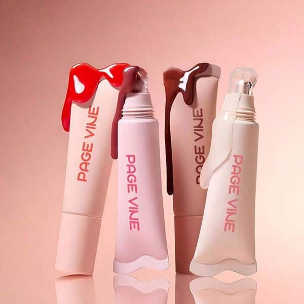 Conjunto de 4 bálsamos labiales de colores, textura de gel transparente y multicolor, hidratantes y humectantes, de fácil aplicación y de 4 colores
