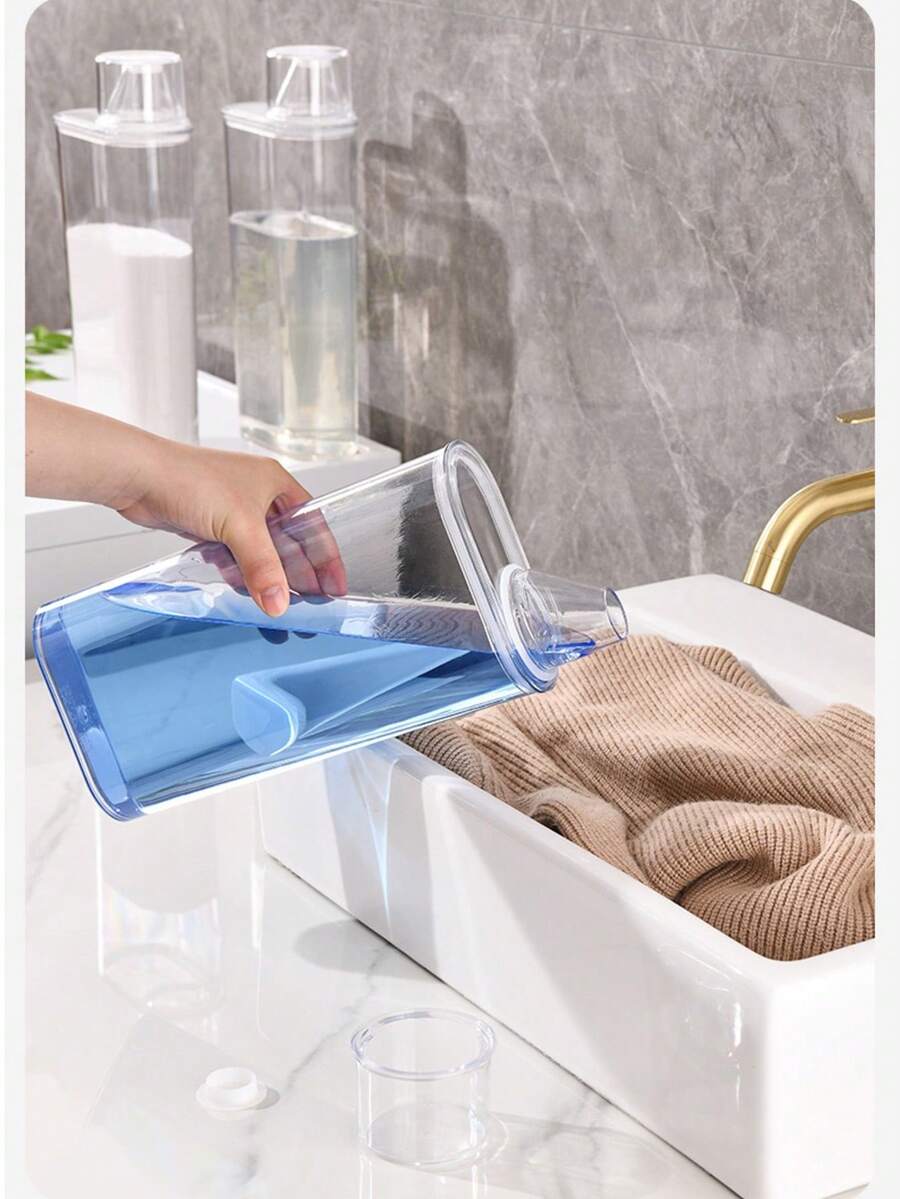 1pc Simple Transparent Laundry Powder Sub-Packaging Bottle, Moisture-Proof Sealed Laundry Detergent Dispenser, Laundry Soap Container For Liquid Detergent And Fabric Softener, Laundry Room Organizer, Bathroom Accessories - Transparent - View 1