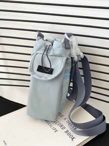 1 nuovo stile borsa a tracolla portatile con laccetto, porta-bottiglia, porta-cellulare per sport all'aperto, borsa da viaggio per escursionismo e campeggio, con tracolla regolabile e tasche con cerniera per accessori
