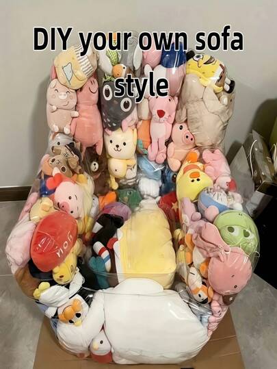 Grande capacità trasparente per il contenimento di giocattoli sul divano, strumento di stoccaggio per il sedile del divano, multiuso, in PVC, durevole, facile da pulire, adatto per peluche e articoli per la casa, design con doppia cerniera per una facile conservazione