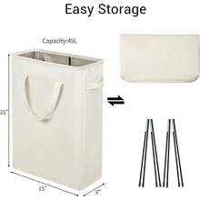 New Slim Laundry Basket Small Foldable Laundry Hamper Collapsible Washing Basket Sturdy Laundry Bin With Handle - Beige - View 4