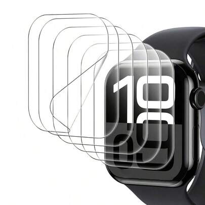 Set de 6 películas protectoras de hidrogel compatibles con de 49mm, 45mm, 41mm, 40mm, 44mm, 46mm y 42mm. Esta película suave no es de vidrio, compatible con los accesorios de Series 10, 9, 8, 7, 6, 5, 4 y SE. Elementos esenciales de protección de pantalla, aplicables a protectores de pantalla de reloj diarios, de oficina y del hogar. Cubierta de reloj a prueba de agua, a prueba de golpes, antiarañazos y antihuellas dactilares de cobertura completa.