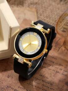 1 Reloj de cuarzo de mujer redondo y a la moda con esfera digital redonda versátil, perfecto para uso diario, cenas y otras ocasiones para decorar la muñeca.