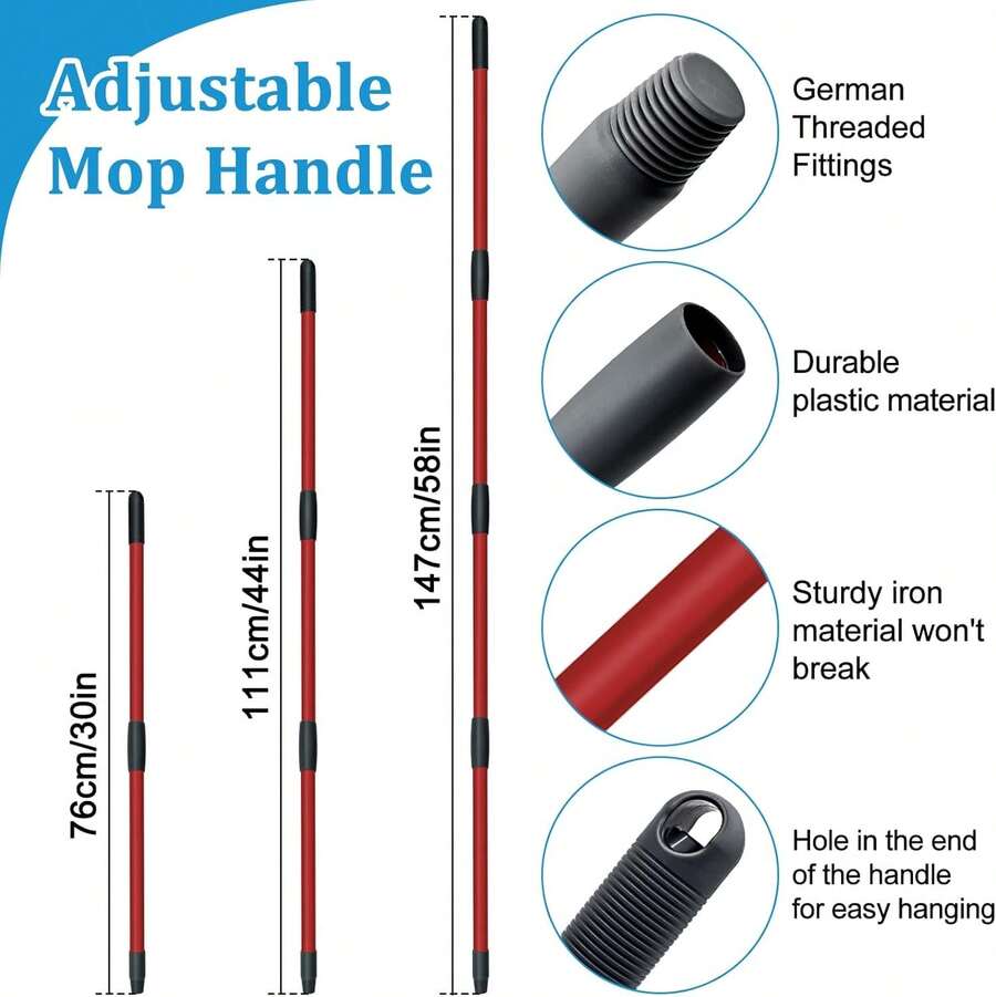 Spin Mop Handle,Mop Heads Replacements,Scrubber Mop Head And Mop Base Compatible With O-Cedar RinseClean 2-Tank Spin Mop System,Mop Handle And Head Replacement Combo Set For Wet Dry Use Floor Cleaning - 水鴨藍 - 查看 1