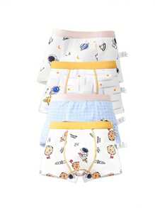 4 عبوات من سراويل الملاكمة الفضائية الكرتونية للأولاد ملابس داخلية ناعمة قابلة للتنفس وقابلة للكسر & ldquo؛ مجموعة ملابس داخلي للأطفال ذات قصة منتظمة