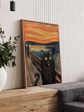 1 Piece Black Cat Canvas Poster Funny Animal Hanging Painting Modern Art Aesthetic Prints Picture Office Bar Living Room Bathroom Wall Decoration Unique Gift No Frame
