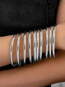 4pcs Thin Metallic Glossy Bangle Bracelets, Suitable For Holiday Parties, Dance Parties And Dates, Elegant Gift For Girlfriend