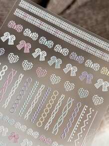1 Sheet 3D Embossed Bowknot, Heart & Plaid Pattern Nail Art Stickers With Adhesive