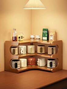 1 件竹制转角架，转角桌面架，多层台面调料架，带储物架，桌面双层收纳架，非常适合放书，装饰性和实用性架子，适用于家庭、酒吧或阳台装饰