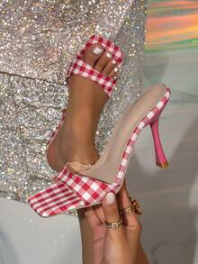 女士方头高跟穆勒凉鞋，纯色 - 紅色 - 查看 1