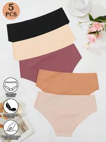 5pcs Set Seamless Low Waist Panties Traceless Sexy Lingerie Panty Breathable Underwear Women Ice Silk Solid Briefs Intimates Yoga Sports Comfy Female Underwear