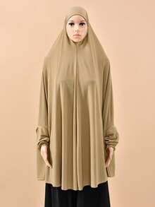 2件/1件装女士穆斯林头巾,带袖套,纯色水晶亚麻简约长款头巾,时尚百搭,适合户外祈祷,透气舒适,四季皆宜。 - 連袖頭巾 - 查看 22