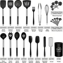 TAIMASI 26-Piece Silicone Cooking Utensil Set - Halloween Baking Essentials & Early Christmas Gift For Home Cooks - Heat-Resistant Non-Stick Tools (Steel Handles) Thanksgiving Holiday Kitchen Cooking Daily Use Family Dinner Party Gathering - Black - View 4