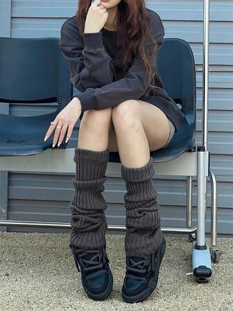 70厘米瑜伽腿套紧身裤女士春秋保暖长款过膝针织叠层腿套，秋冬加厚腿套，Y2K风格，舒适