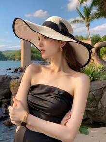 1 Stück Damen Mode Accessoire Schleife Dekor Sommer Strohhut