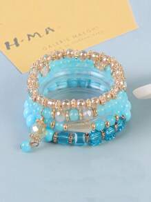 Set de 4 brazaletes elásticos con cuentas de cristal de moda creativa para niños, adecuado para uso diario, festivales, fiestas, accesorios de vacaciones para niñas