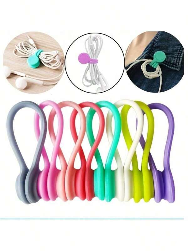10 pièces de 2e génération Enrouleur de câble aimanté en silicone amélioré, style casque créatif, organisateur de câble aimanté sans chute, bobine magnétique convenant pour les écouteurs et les câbles de données, accessoires de rangement de câbles, cadeau de Noël idéal pour les amis
