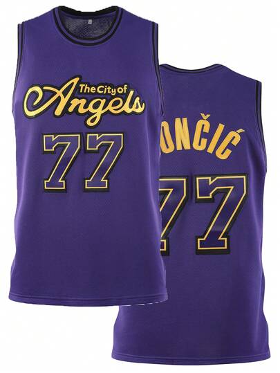 Atonmore Men's Basketball Jersey 77 Purple Embroidered And Sewn Basketball Shirt, Sleeveless Vest Casual Sports Shirt