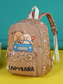 1 pieza Mochila Bonita de Capibara - Estampado de Animal de Dibujos Animados, Estilo Informal, Mochila de Vuelta al Colegio, con Cierre de Cremallera y Correa para el Hombro Ajustable, Adecuada para la Escuela y los Viajes